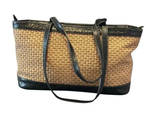 Brahmin Vintage Croc (Leather)and woven Tan and Black Tote Bag