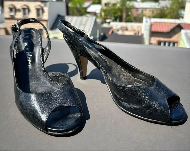 Vintage 90s Viento & Marea black leather slingback heels, size 7 retro chic Y2K