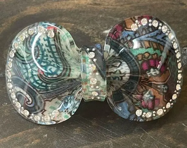 Boutique Elegant Blue Plastic Crystal Set Paisley Pattern Hair Bow Barrette