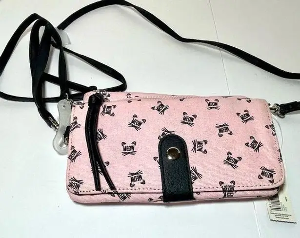 Cat Meow Pink Crossbody Wallet Purse New
