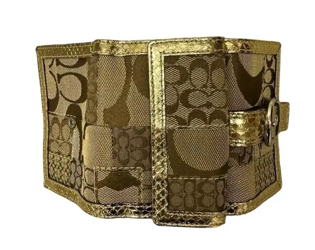 Coach  Signature Patchwork Snakeskin Mini Wallet In Khaki/Gold RARE New With Tags