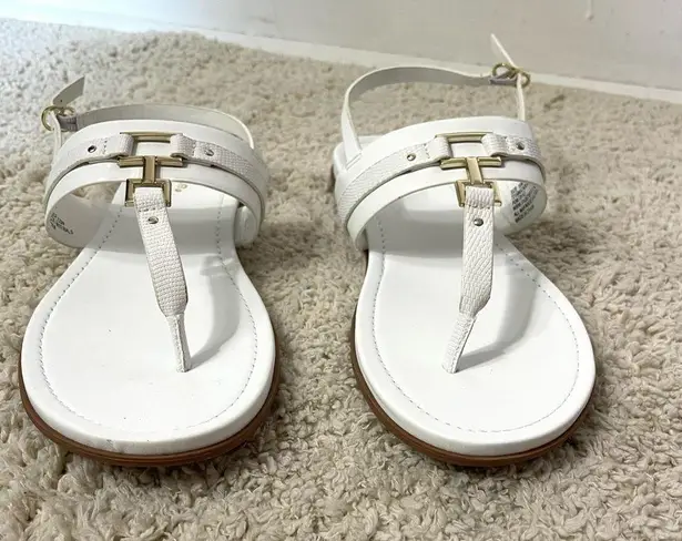 Marbella White T-Strap Sandals with Metallic Detail