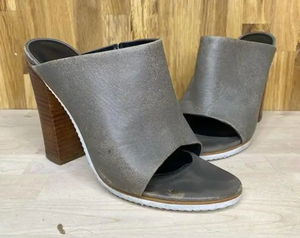 Tibi Bee Storm Leather Peep Toe Heeled Mule Tread Sole 36