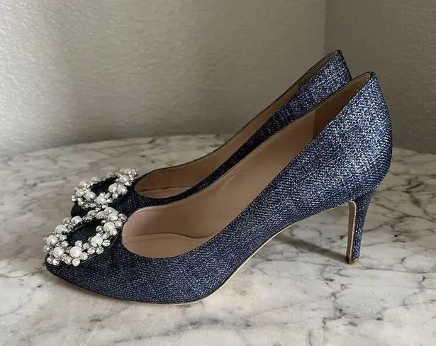 Deimille Jeweled Pearl Embellished Heels Size 38 US 8 Metallic Denim Blue