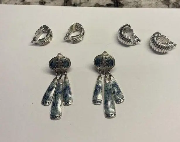 Lot Of 3 Silver Tone Costume Earrings Screw On Clip