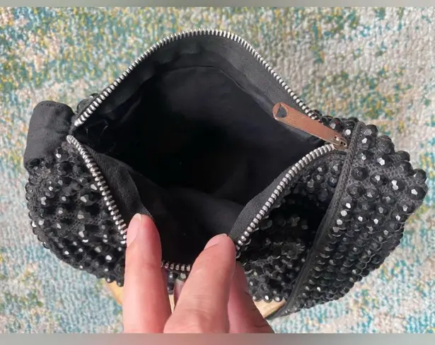 Vintage Roger Von S black beaded shoulder formal bag purse