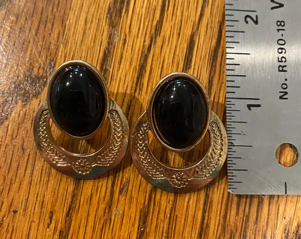 Mudd Gold Set Black Stone Statement Earrings