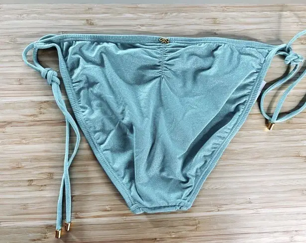 PQ Swim Divine Blue Shimmer Metallic Full Coverage Bikini Bottom, Size Large Green