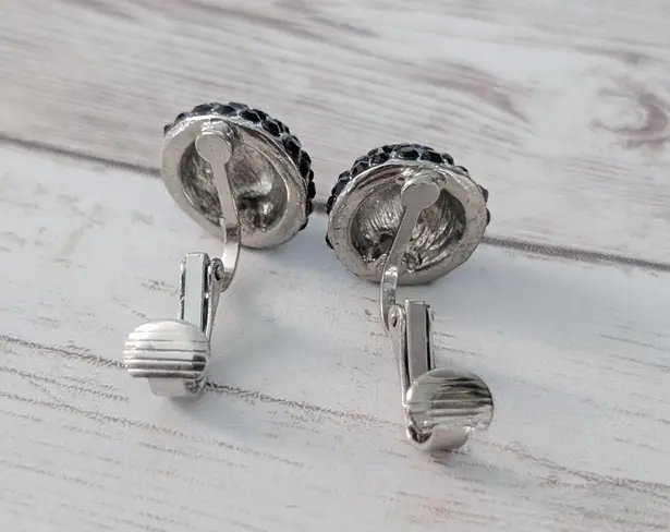 Vintage Clip On Earrings Domed with Black Gems
