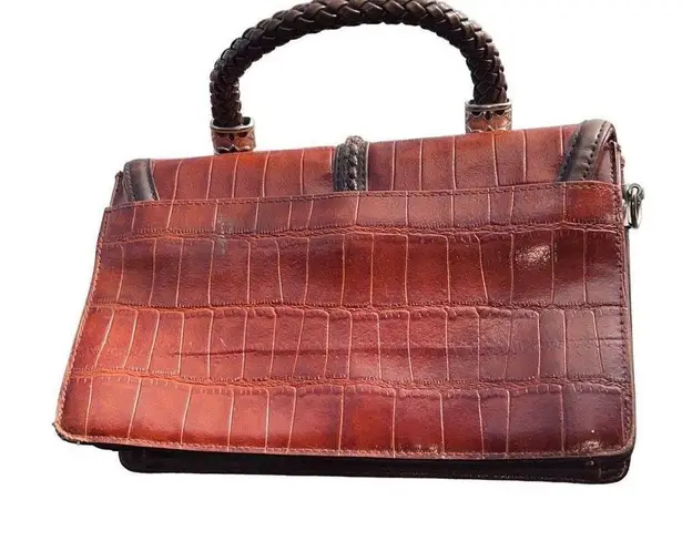 M.C. Leather Faux Crocodile Black and Brown Two Tone Hand Bag Purse