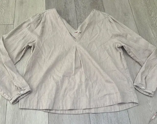Faherty linen organic long sleeve beige neutral lightweight top size large L Tan