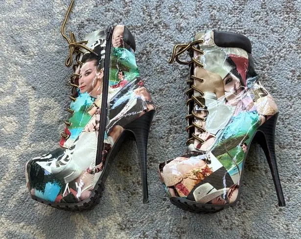 Scene Audrey Hepburn Vintage Photo Collage Platform Boots 7.5