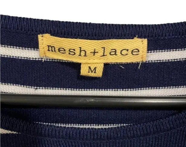 Mesh + Lace Navy Striped Rainbow Sequin Fun Vacay Destination Long Sleeve Top Size M