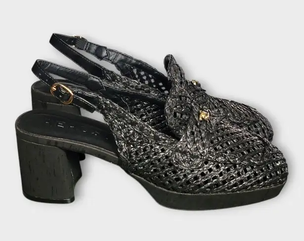 Aerosoles Womens Santiago Black Raffia Slingback Block Heel Loafers Size 10M