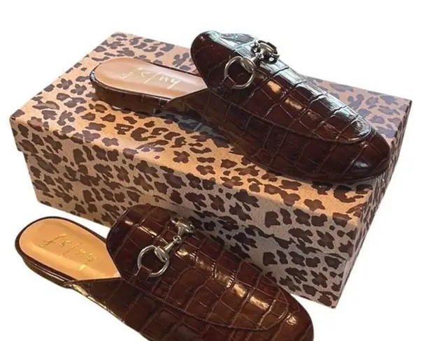 French Sole FS/NY Cape Brandy Croco Slip‎ On Slide Mule Size 7 NIB Brown