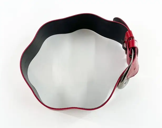 Anne Fontaine Genuine Leather Silver Buckle Adjustable Waist Belt Red