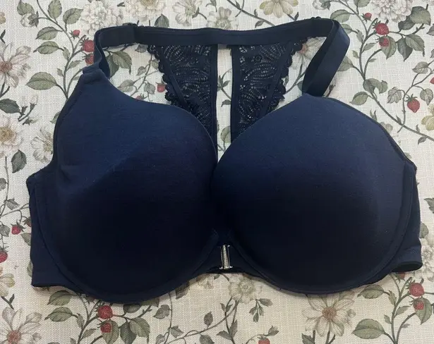 Cacique Midnight Blue Lace racerback Detail Bra with front clasp size 40F