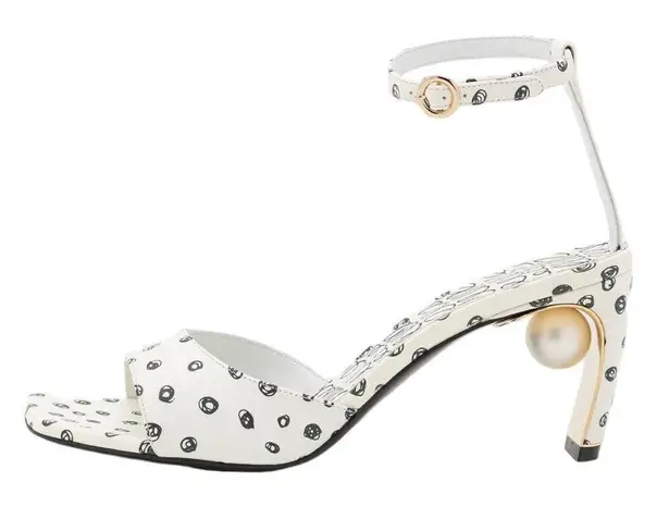 Nicholas Kirkwood MAEVA Ankle Strap Sandals in White & Black Doodle Print Size 9.5