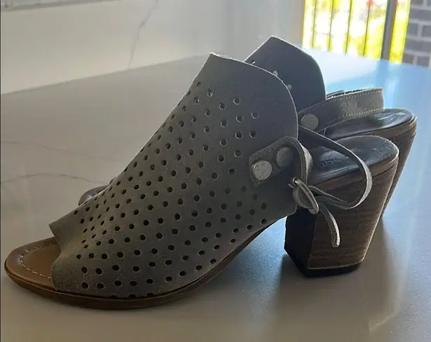 Sophia Milano Gray Block Heel Mules with Perforated Design