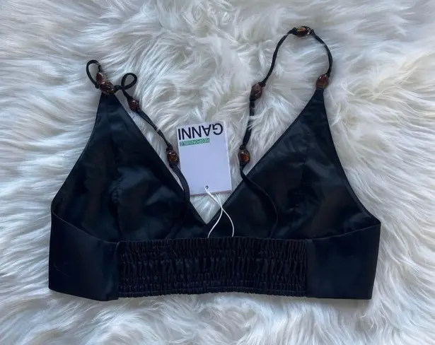 Ganni Bead-embellished shirred satin bra top