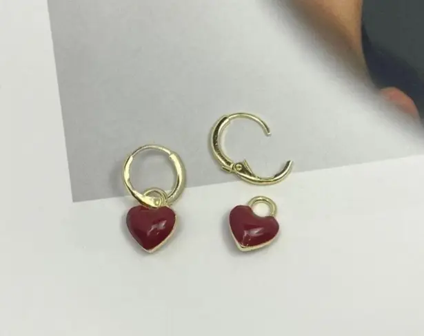 18K Gold Plated Love Heart Dangle Drop Earrings for Women, Red Heart Earrings