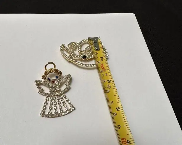 Lot Of 2 Prong Set Rhinestone Christmas Holiday Angels Brooch Pin Gold Tone