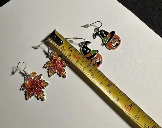 JACK Pierced Earrings Halloween O Lantern / Fall Leaves Holiday Lot Of 2 Dangle