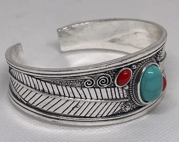 Bohemian Fashion Cuff Bangle Bracelet Simulated Turquoise Coral Silver
