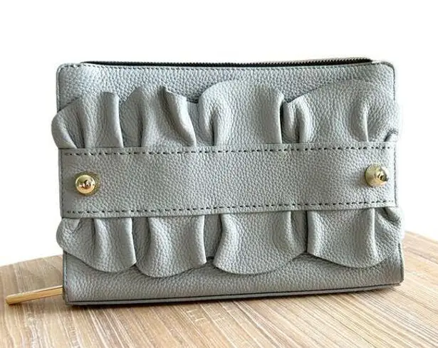 Milly Astor Ruffle Zip Clutch Bag Light Gray