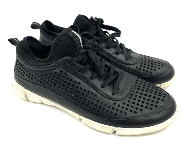 Ecco Women's Intrinsic Sneaker Pull On Black Perforated Shoes Lace SZ 40 (9-9.5)