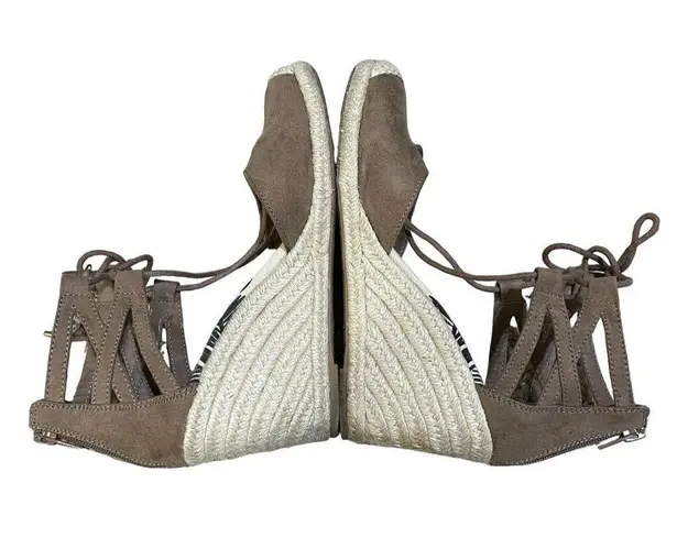 DV Dolce Vita Taupe Suede Manica Lace Up Zip Back Espadrille Wedge 8 M Boho Brown