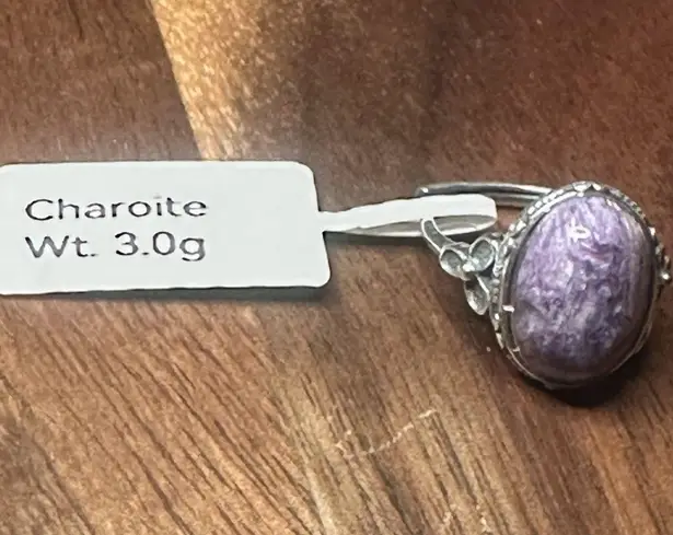 Solid 925 Sterling Silver Natural Purple Charoite Gemstone Adjustable Ring