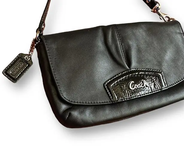 Coach  F48245 Leather Large Flap Wristlet Clutch Convertible Purse in Black