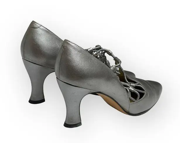 Evan Picone Vintage: β Lattice Mary Janes Heels Pumps β Metallic Silver Leather