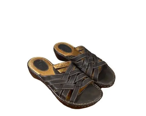 Born concept Born Dark Brown Leather Woven Crisscross Sandals Women Sz 8