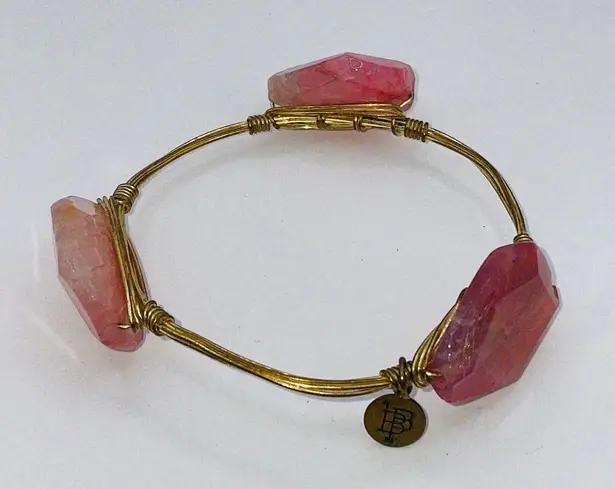 Bourbon and Boweties Bourbon And Bowties Gold Tone Pink Beaded Statement Bracelet Bangle