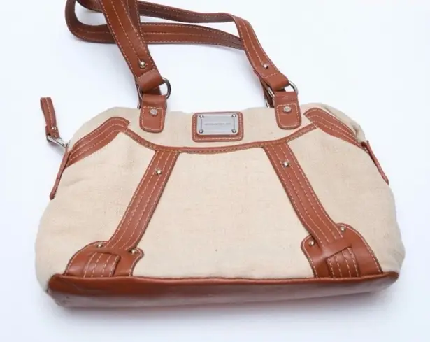 Stone Mountain Canvas Leather Shoulder Bag Tan Brown Structured Tote - Image 1
