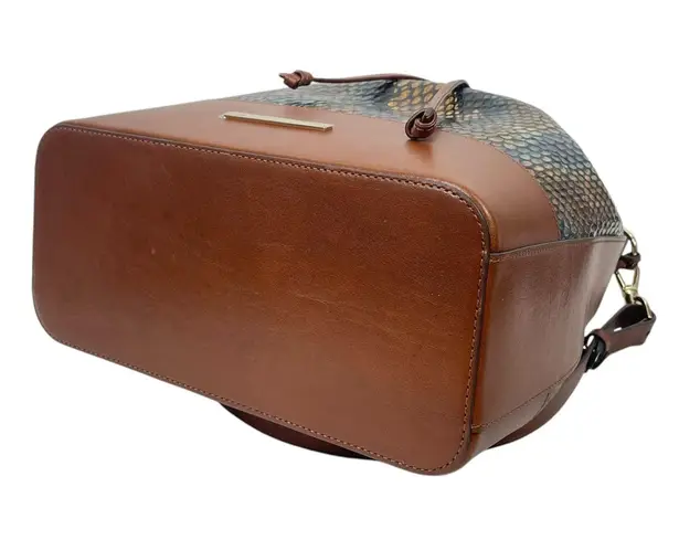 Brahmin Marlowe Embossed Leather Bucket Bag Bottle Blue Fletcher