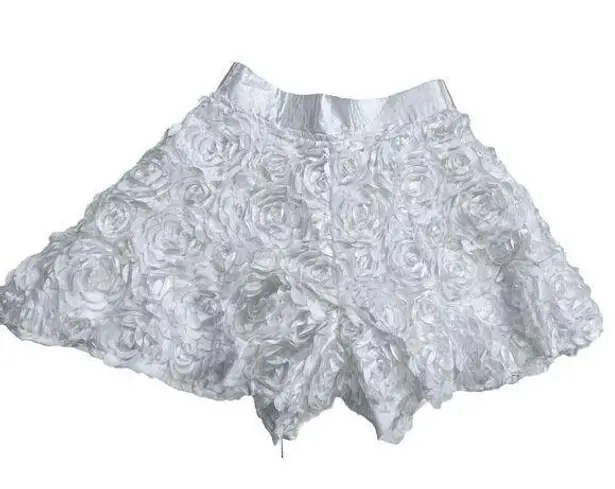 High Waist Floral Rose White Silky Shorts Skirt 28