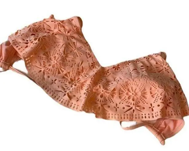 Light Orange Peach Pastel Floral Design Bikini Top Women’s Size Large Swimwear!!