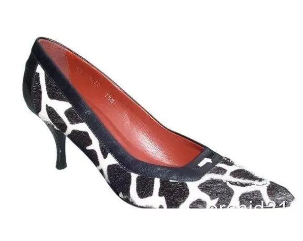 Donald Pliner Black White Leather Giraffe Hair Calf Pump Shoe New $350 NIB Size 5.5