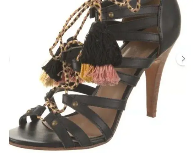 Ulla Johnson Tassel Accent Heels Sandals Women's 37 Black Brown Strappy