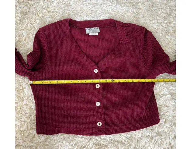Waffle Knit Cropped Cardigan Burgundy 90s Vintage Style Top