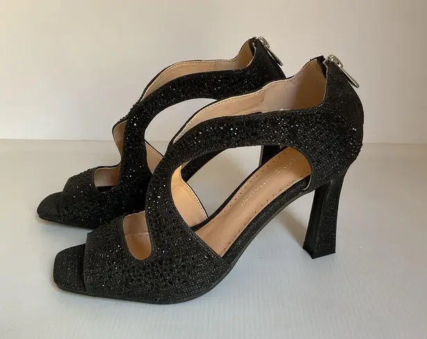 Adrienne Vittadini Black Glitter High Heel Sandals Size 8.5