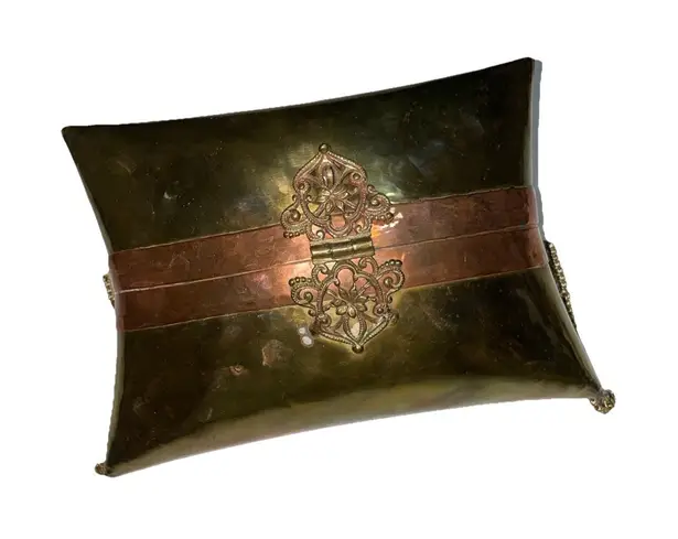 1930s Brass Pillow Purse – Velvet Trim Vintage Art Deco Evening Bag