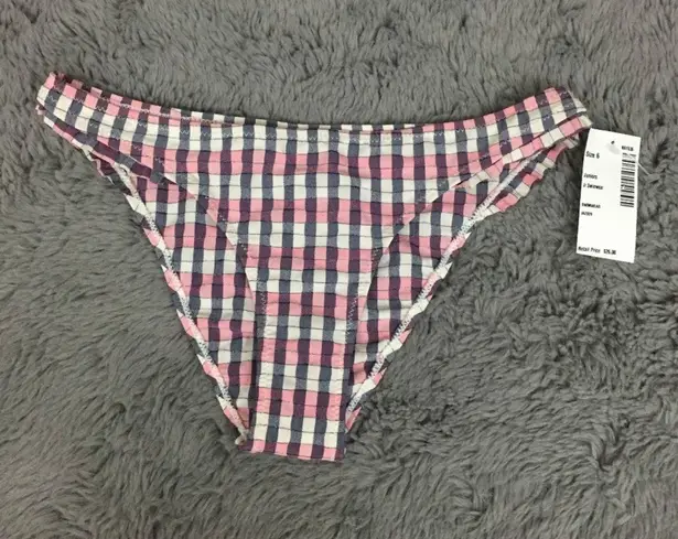 Topshop Pink White Grey Checkered Gingham Ruffle Hip Bikini Bottoms NEW