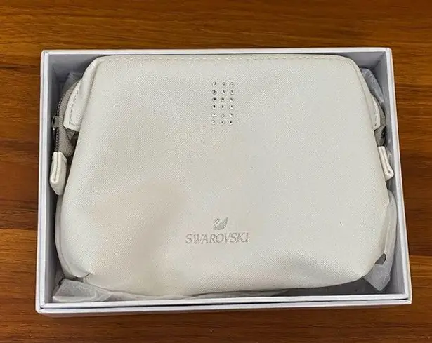 Swavorski SWAROVSKI White Faux Saffiano Leather Make-up Cosmetic Pouch