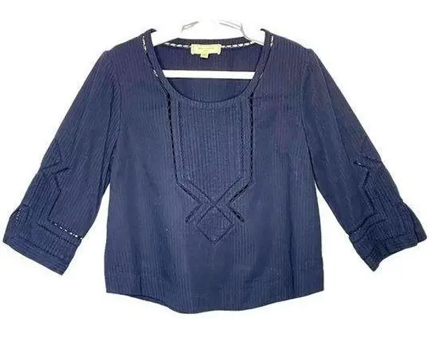 Moulinette Soeurs Anthropologie Blue 3/4 Sleeve Seersucker Top Shirt Size 4