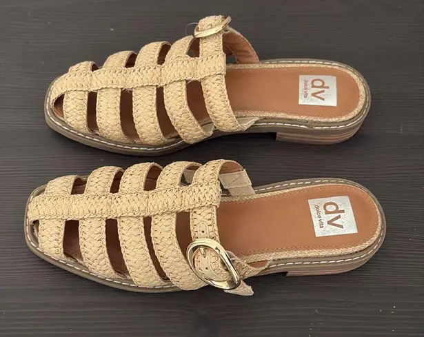 New DV By Dolce Vita Falcon Raffia Buckle Mules Slip On Natural Size 8.5 Tan
