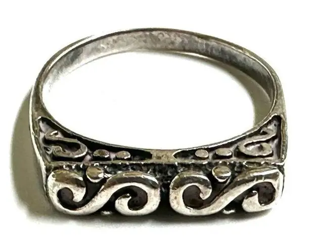 Sterling Silver Filigree Flat Top Band vintage Ring 925